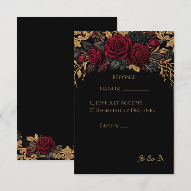 Carte de réponse de mariage élégante et sombre de  (Devant / Derrière)