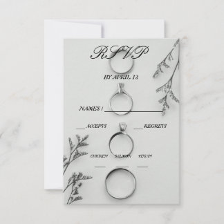 Carte de réponse de mariage élégante grise et noir