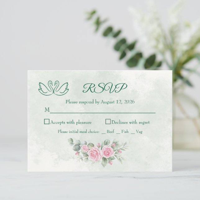Carte de réponse de mariage élégante rose pâle à m (Debout devant)
