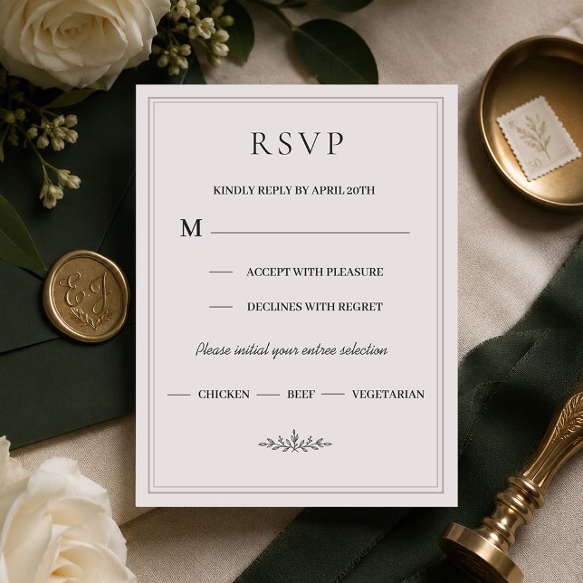 Carte de réponse de mariage élégante verte chasseu (Elegant Hunter Green Monogram Wedding RSVP Card #rsvpcard)