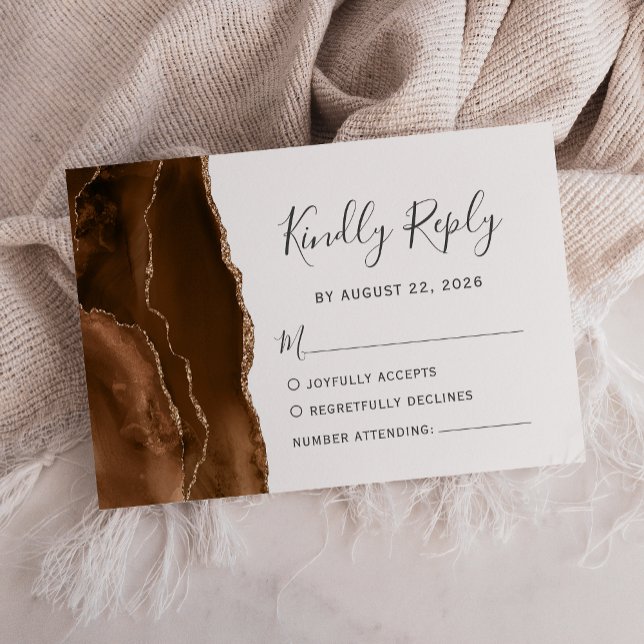 Carte de réponse de mariage en agate brun mocha or (Créateur téléchargé)