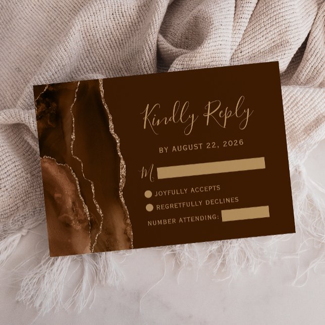Carte de réponse de mariage en agate brun mocha or (Créateur téléchargé)