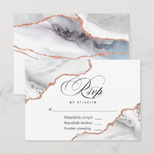 Carte de réponse de mariage en agate or rose et bl