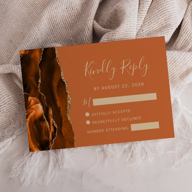 Carte de réponse de mariage en agate orange brûlé  (Créateur téléchargé)