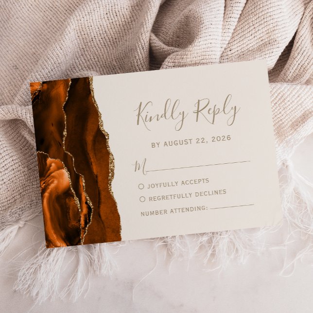 Carte de réponse de mariage en agate orange brûlée (Créateur téléchargé)