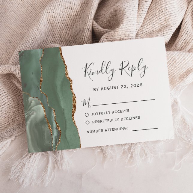 Carte de réponse de mariage en Agate Vert Sauge et (Créateur téléchargé)