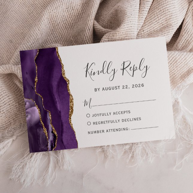 Carte de réponse de mariage en agate violette et o (Créateur téléchargé)
