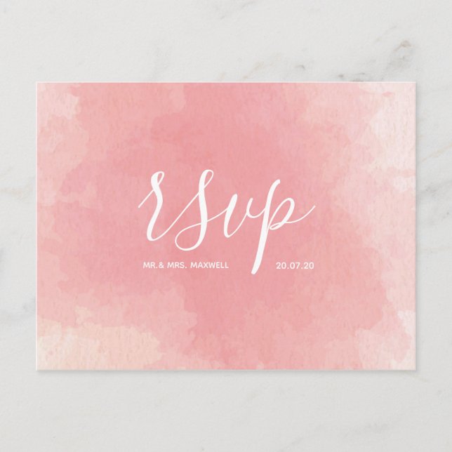 Carte de réponse de mariage en aquarelle rose post (Devant)
