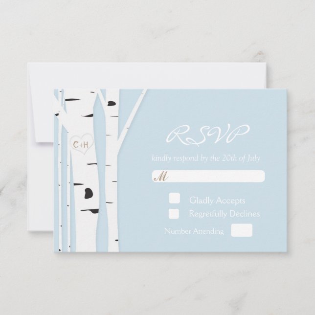 Carte de réponse de mariage en bleu glacé avec cœu (Devant)