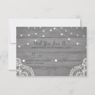 Carte de réponse de mariage en bois rustique avec 