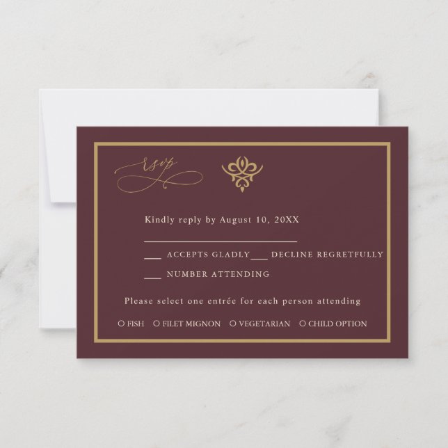 Carte de réponse de mariage en bordeaux Old Money (Devant)