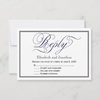 Carte de réponse de mariage en calligraphie Navy C