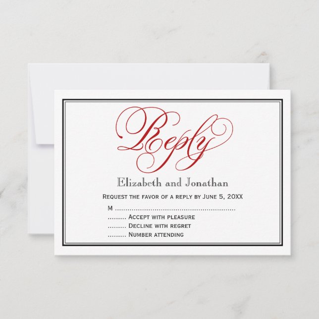 Carte de réponse de mariage en calligraphie rouge  (Devant)