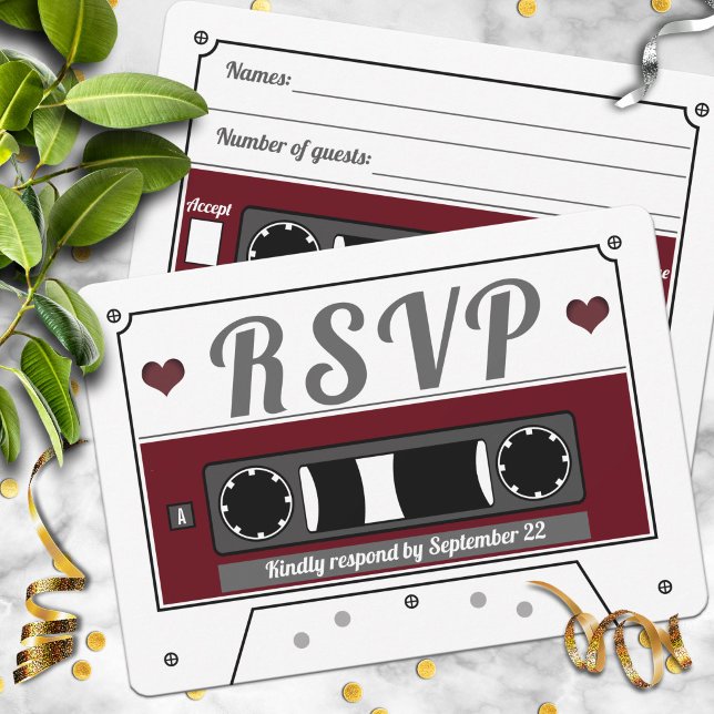 Carte de réponse de mariage en cassette rétro roug (Créateur téléchargé)