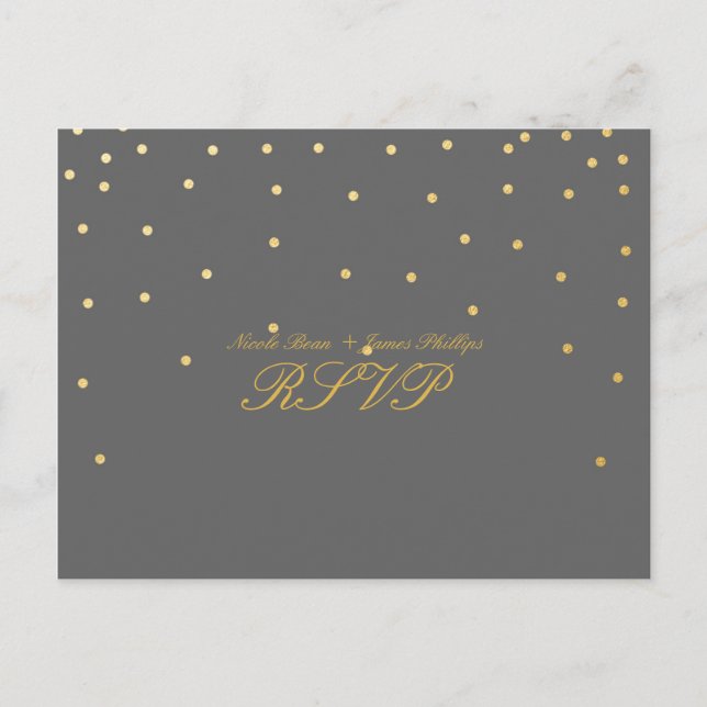 Carte de réponse de mariage en confettis gris et o (Devant)