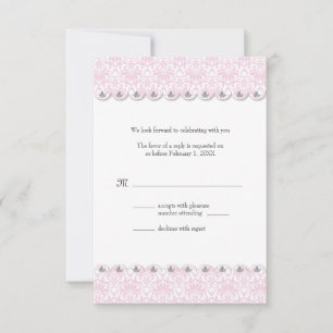 Carte de réponse de mariage en damas à bords festo