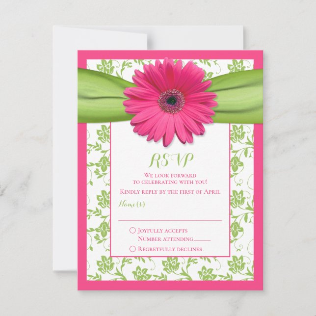 Carte de réponse de mariage en damas floral rose e (Devant)