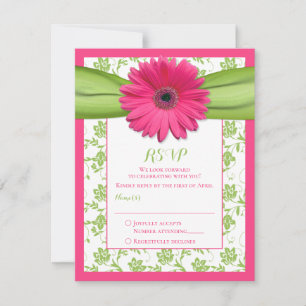 Carte de réponse de mariage en damas floral rose e