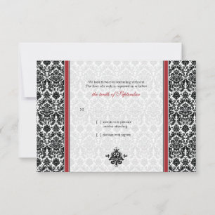 Carte de réponse de mariage en Damas rouge, noir e