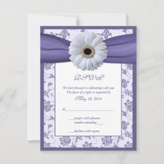 Carte de réponse de mariage en damassé floral blan
