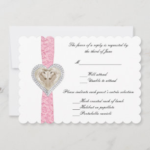 Carte de réponse de mariage en dentelle rose licor