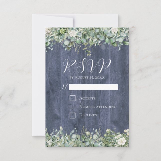Carte de réponse de mariage en eucalyptus Navy Woo (Devant)