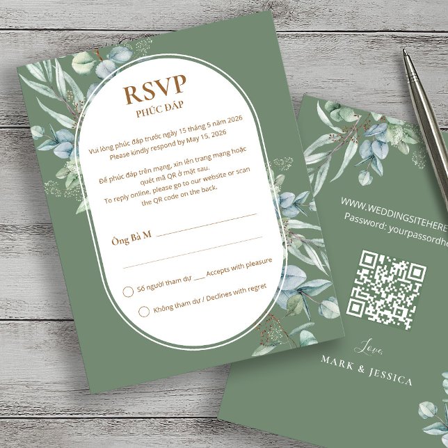 Carte de réponse de mariage en eucalyptus vietnami (Créateur téléchargé)