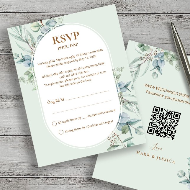 Carte de réponse de mariage en eucalyptus vietnami (Créateur téléchargé)