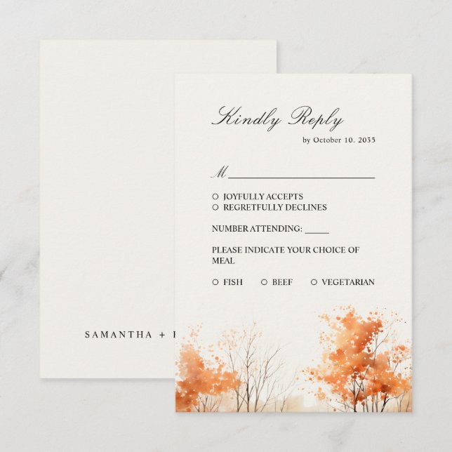Carte de réponse de mariage en forêt automnale (Devant / Derrière)