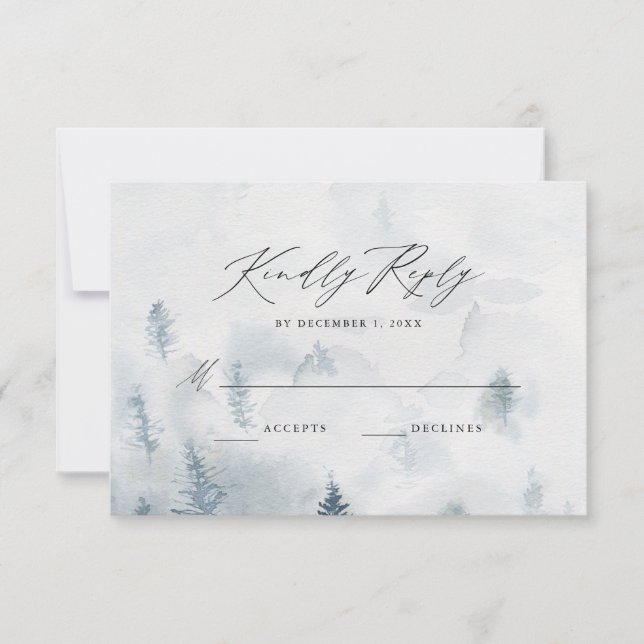 Carte de réponse de mariage en forêt hivernale élé (Devant)