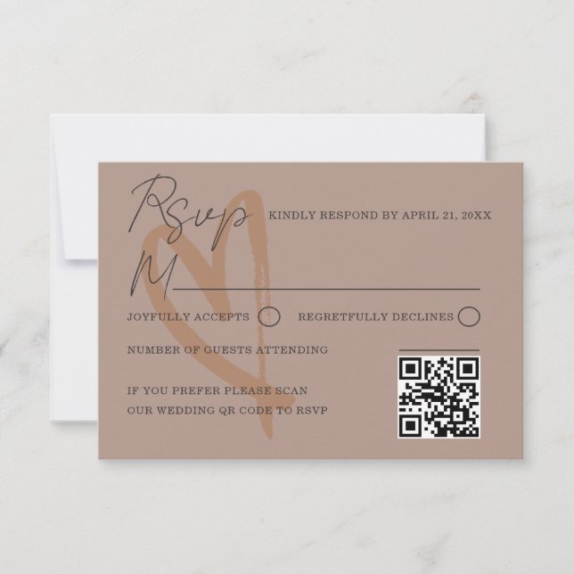 Carte de réponse de mariage en forme de cœur en te (Devant)