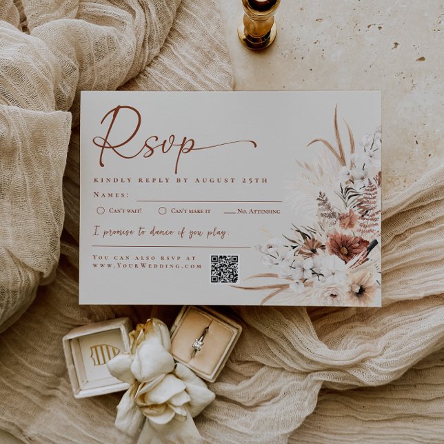 Carte de réponse de mariage en herbe de Pampas bei (Boho Floral Beige Pampas Grass Wedding RSVP Card)