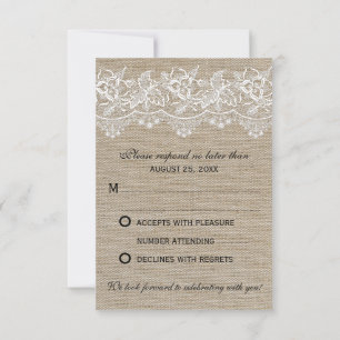 Carte de réponse de mariage en jute rustique et de