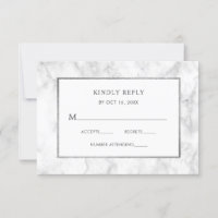 Carte de réponse de mariage en marbre blanc modern