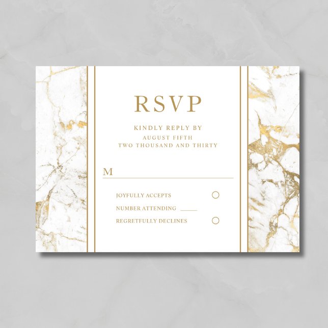 Carte de réponse de mariage en marbre doré élégant (Elegant Gold Marble Wedding RSVP Card)