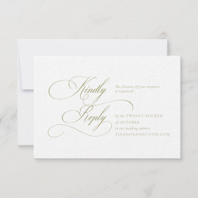 Carte de réponse de mariage en monogramme vert oli (Devant)