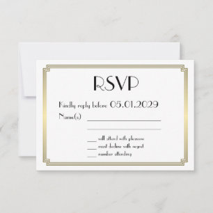 Carte de réponse de mariage en or Art Déco Gatsby