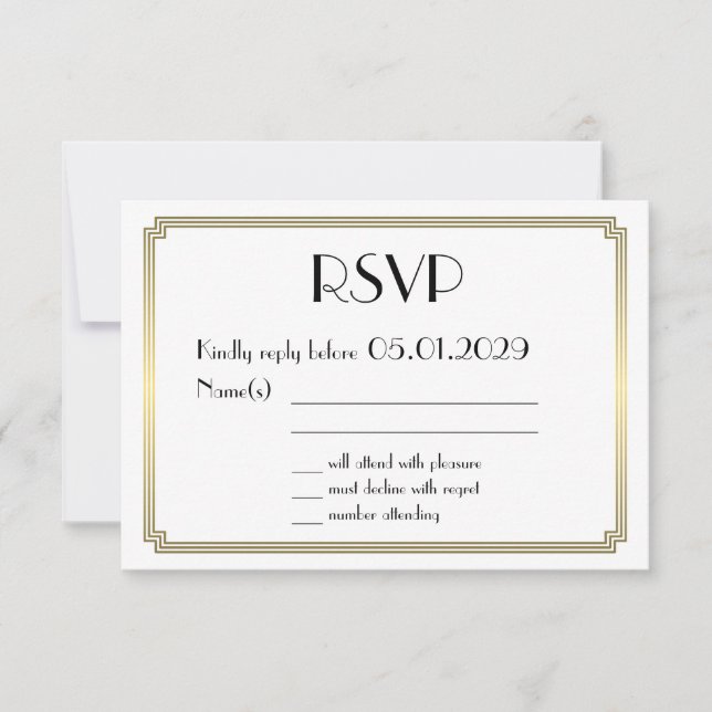 Carte de réponse de mariage en or Art Déco Gatsby (Devant)