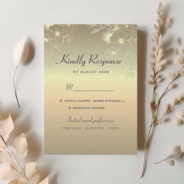 Carte de réponse de mariage en or floral (Créateur téléchargé)