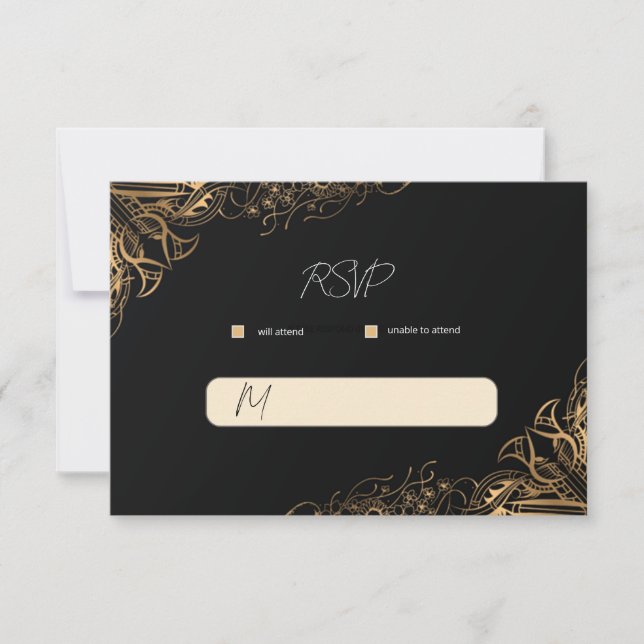 Carte de réponse de mariage en or noir (Devant)