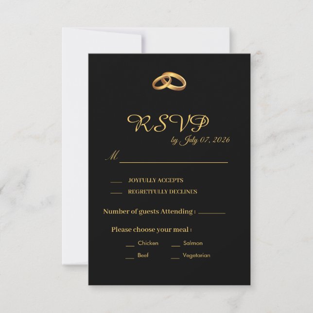 Carte de réponse de mariage en or noir (Devant)