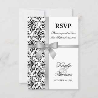 Carte de réponse de mariage en ruban argenté faux