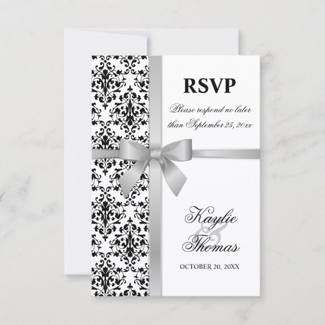 Carte de réponse de mariage en ruban argenté faux  (Devant)