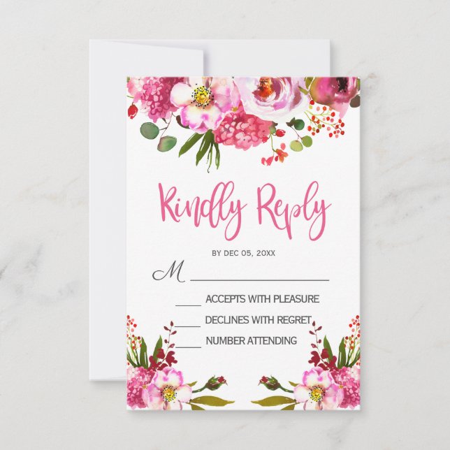 Carte de réponse de mariage en typographie florale (Devant)