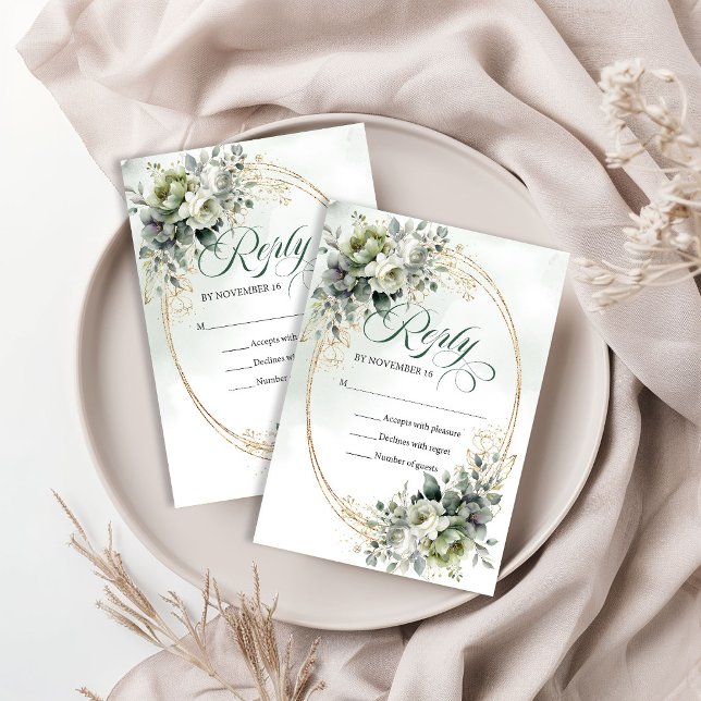 Carte de réponse de mariage en vert poussiéreux bo (Botanical Dusty Green Wedding RSVP Card)