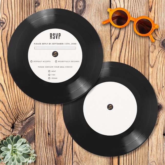Carte de réponse de mariage en vinyle noir et blan (Front/Back)