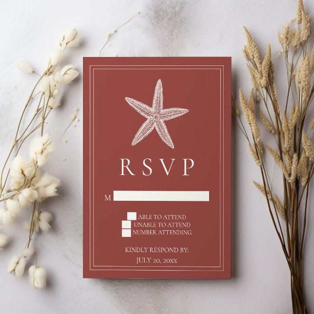 Carte de réponse de mariage Étoile de mer en terre (Terracotta Starfish Wedding RSVP Card)