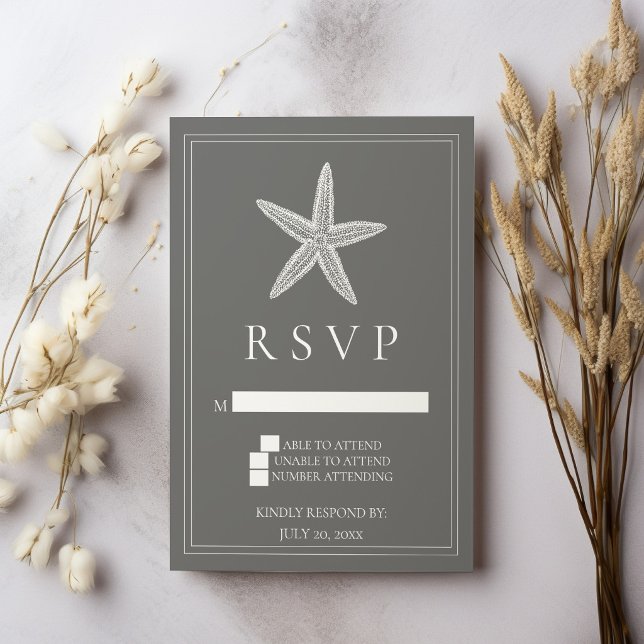 Carte de réponse de mariage Étoile de mer grise (Gray Starfish Wedding RSVP Card)
