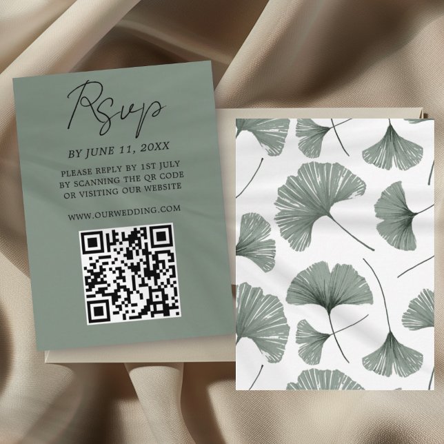 Carte de réponse de mariage feuille de Ginkgo vert (Créateur téléchargé)
