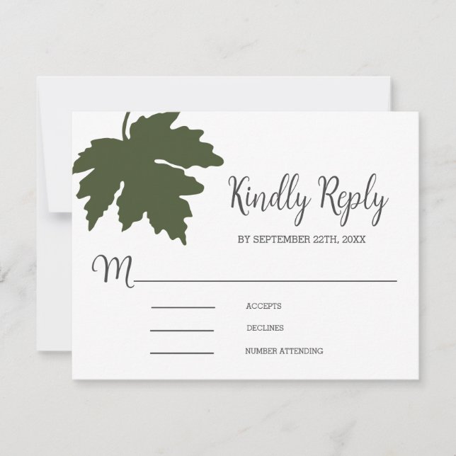 Carte de réponse de mariage Feuille d'érable vert  (Devant)